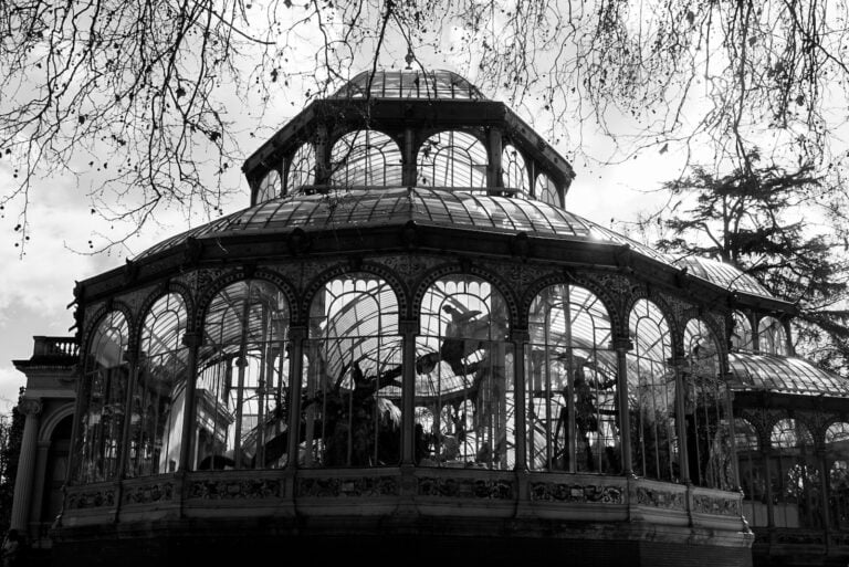 a black and white photo of a gazebo