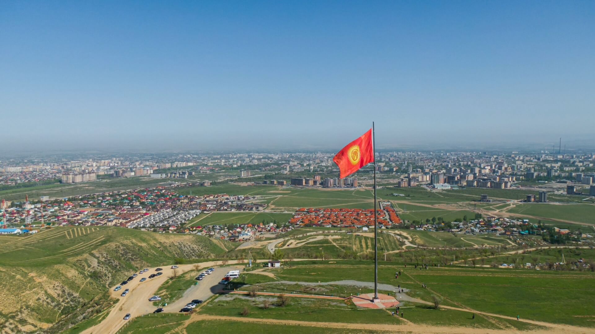 Aerial view of Bishkek city from the mountains.